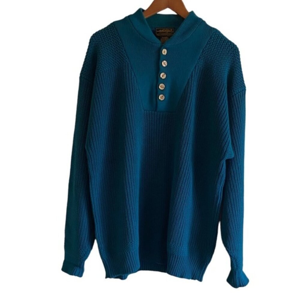 Y2K Eddie Bauer Henley Sweater Men Large TALL Cotton Chunky Knit Preppy Gorpcore